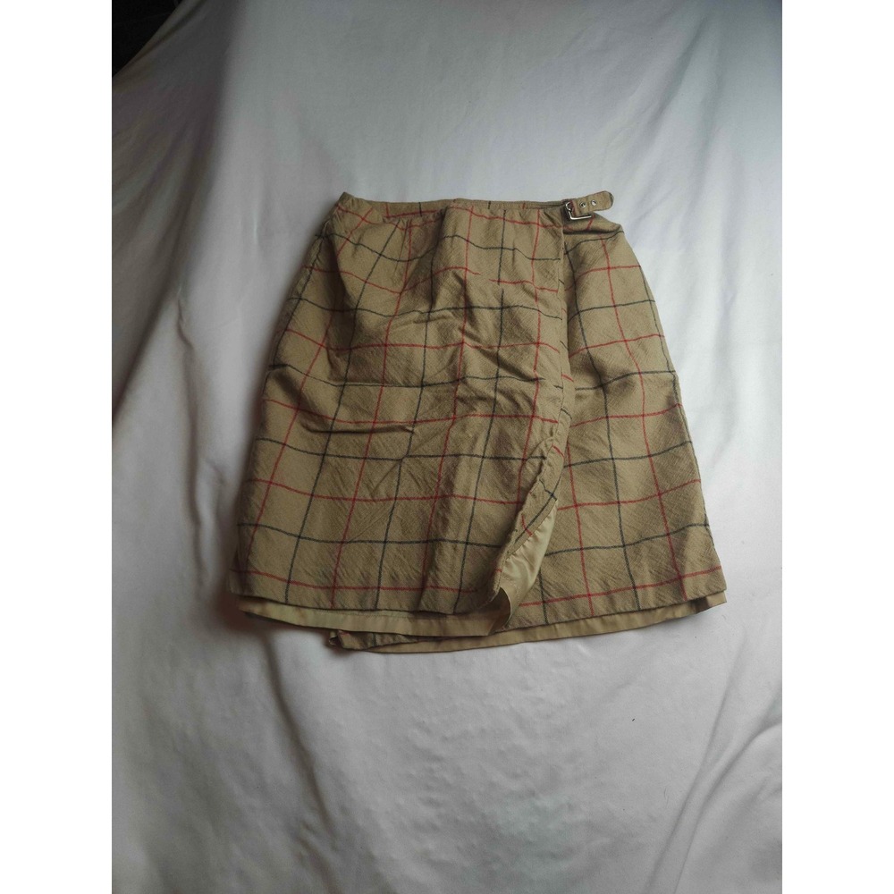 Liz Claiborne Lizsport Tan Plaid Wrap Skirt Side Buckle Lined Size 6‎ Womens